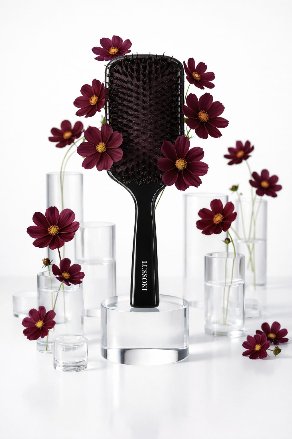 LUSSONI Natural Style plochý hranatý kartáč s kančími štetinami