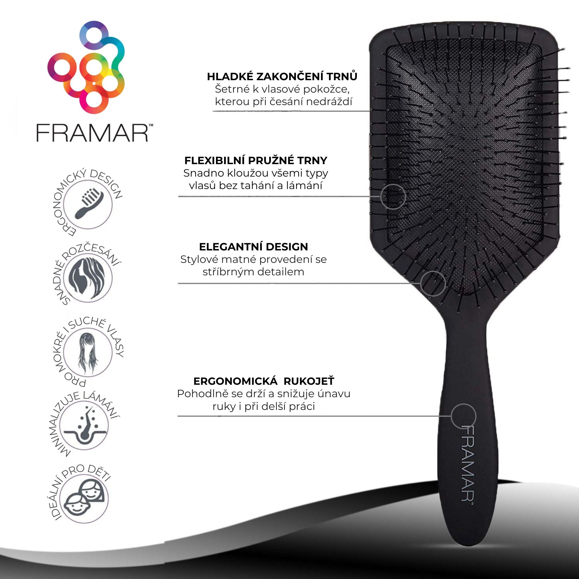 Framar Black To The Future plochý kartáč na vlasy