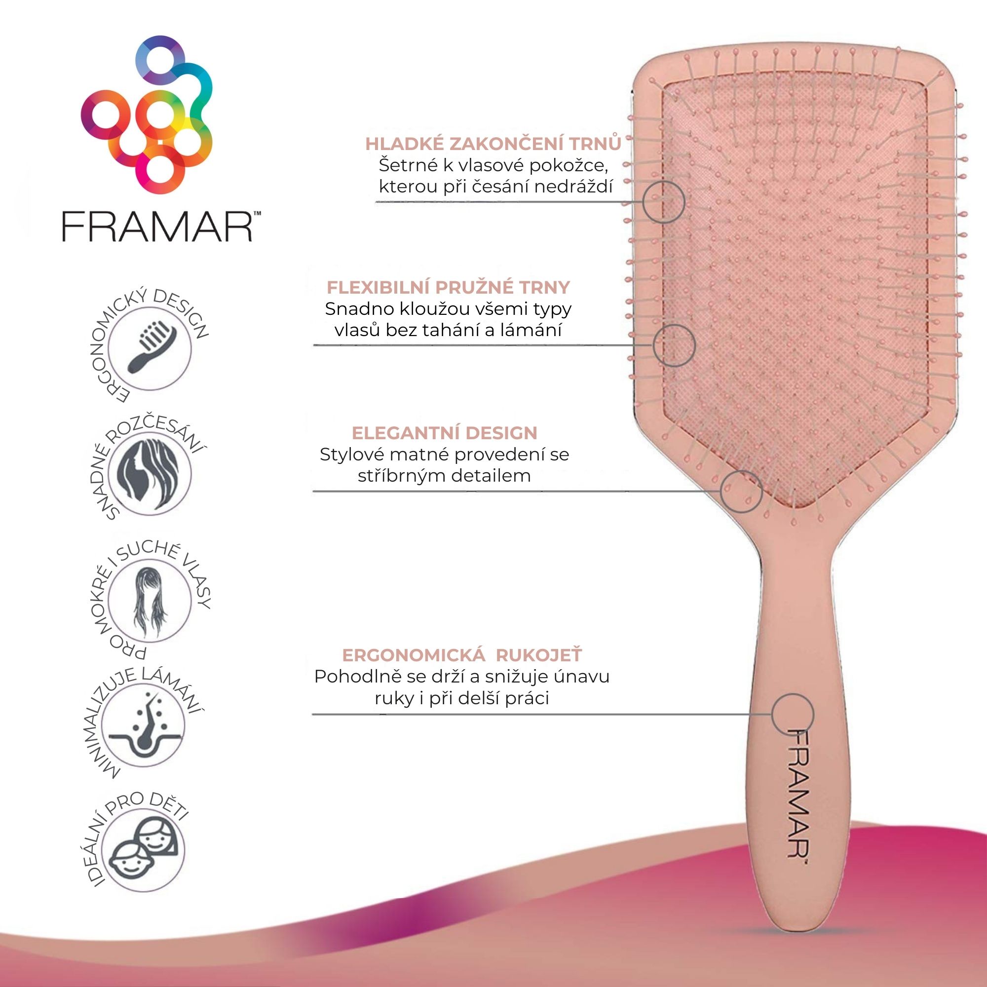 Framar Champagne Mami plochý kartáč na vlasy