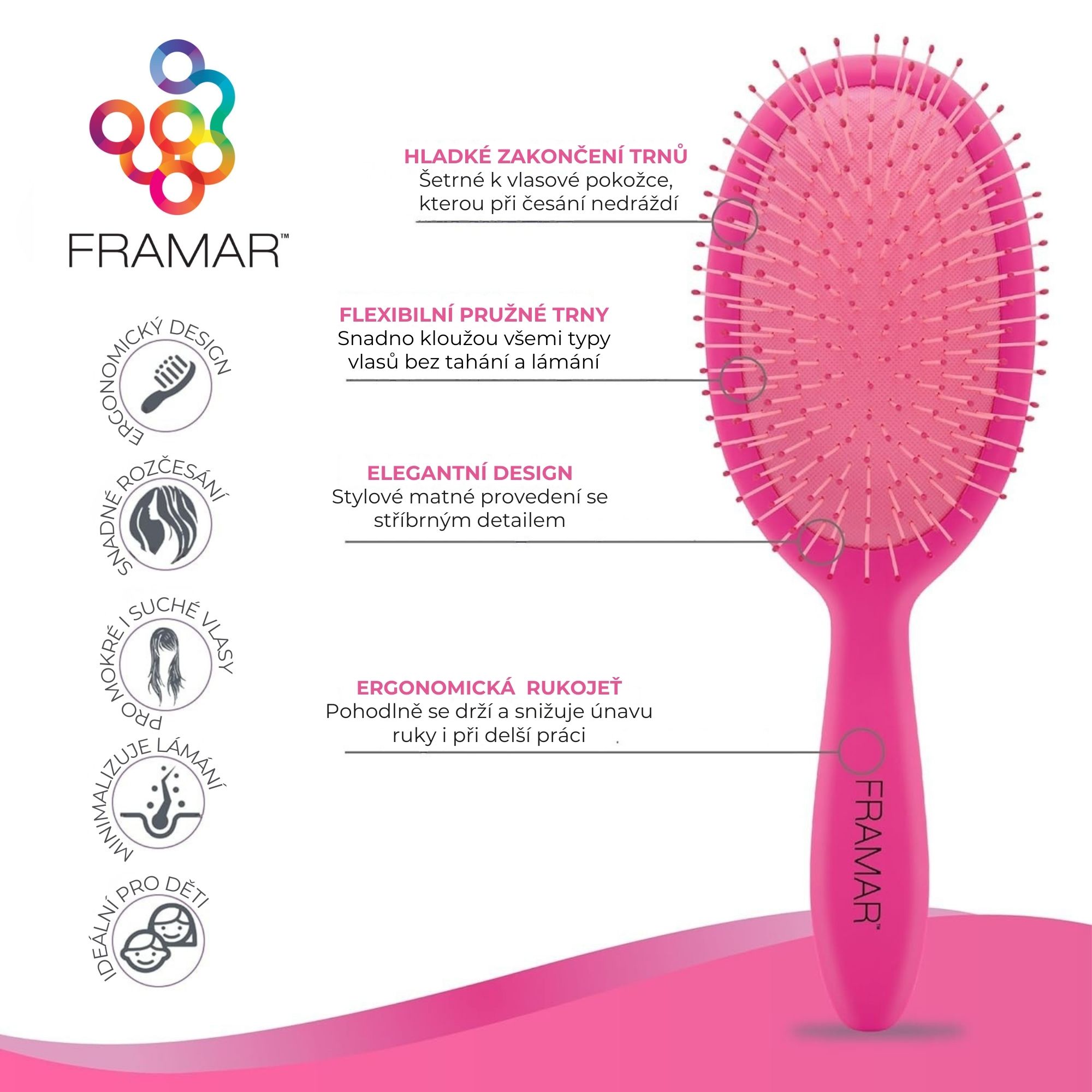 Framar Detangle Pink Swear kartáč na rozčesávání vlasů