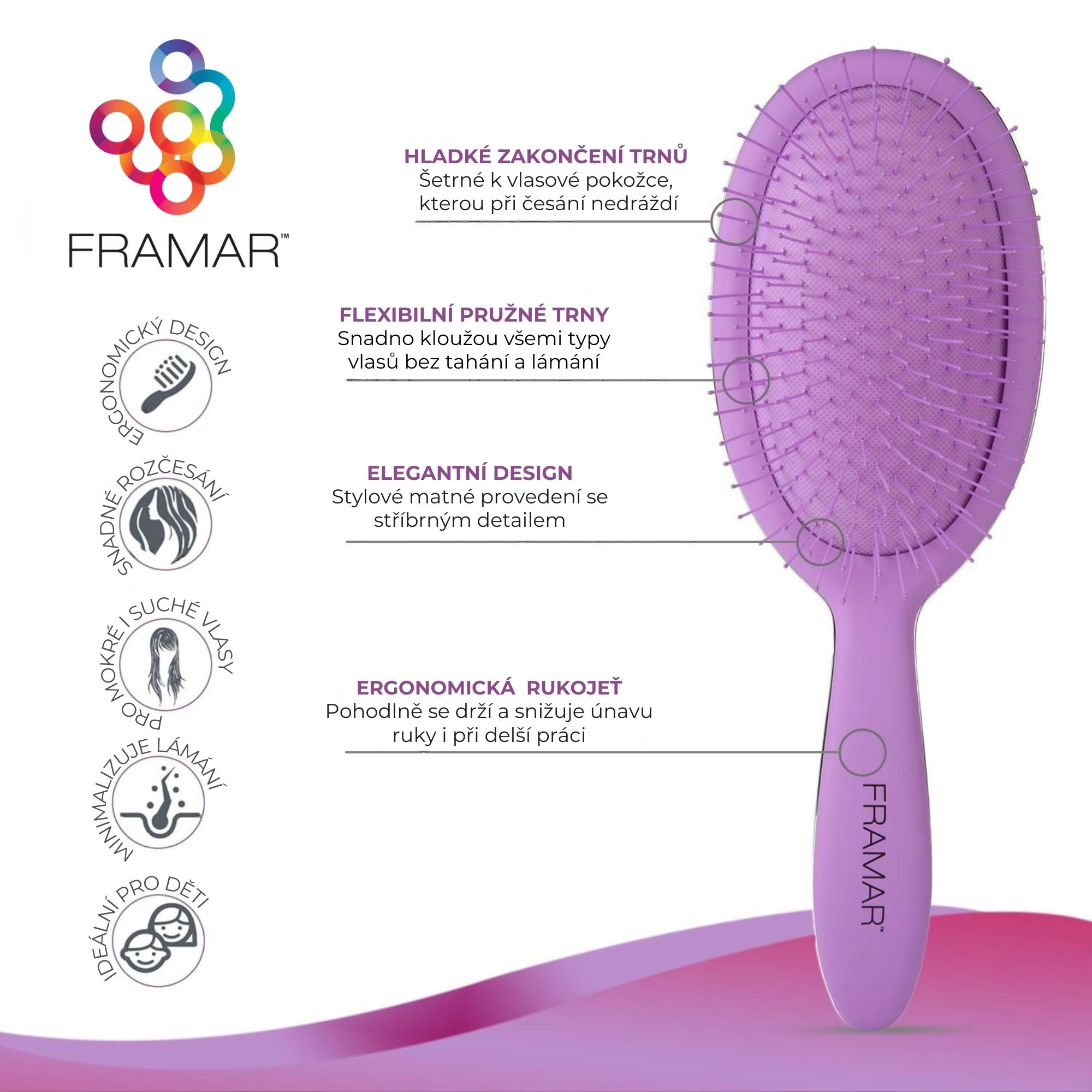 Framar Detangle Purple Reign kartáč na rozčesávání vlasů