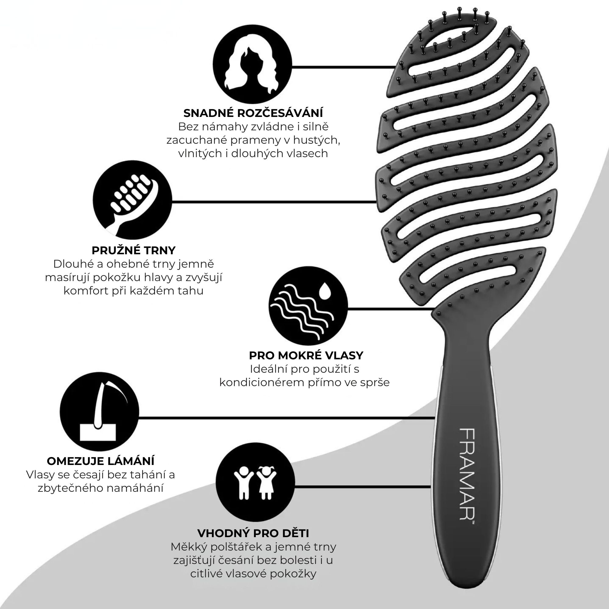 Framar Flex Brush Black flexibilní kartáč na vlasy