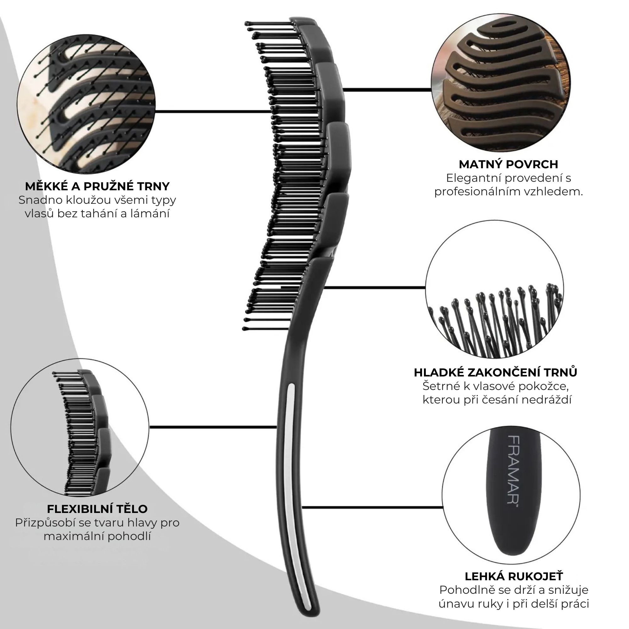 Framar Flex Brush Black flexibilní kartáč na vlasy