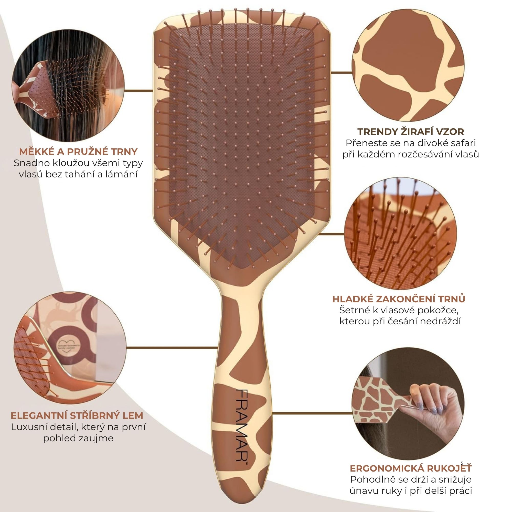 Framar You Bet Giraffe plochý kartáč na vlasy