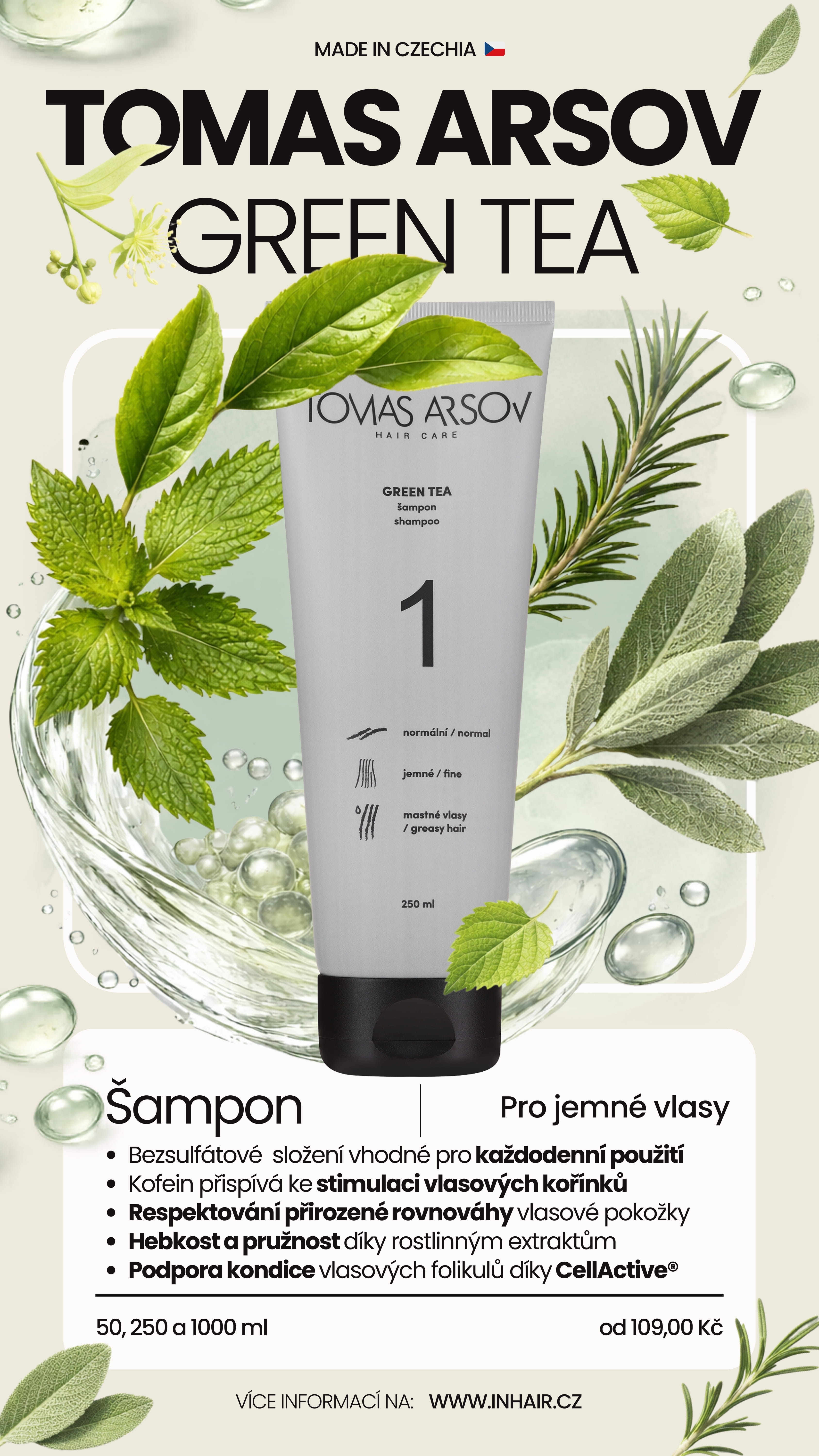 Tomas Arsov GREEN TEA šampon pro jemné a mastné vlasy 250 ml