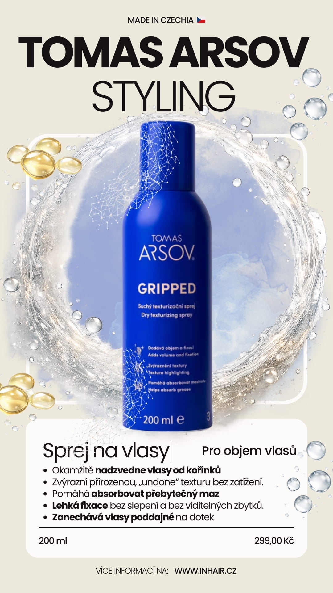 Tomas Arsov GRIPPED texturizační sprej pro objem 200 ml