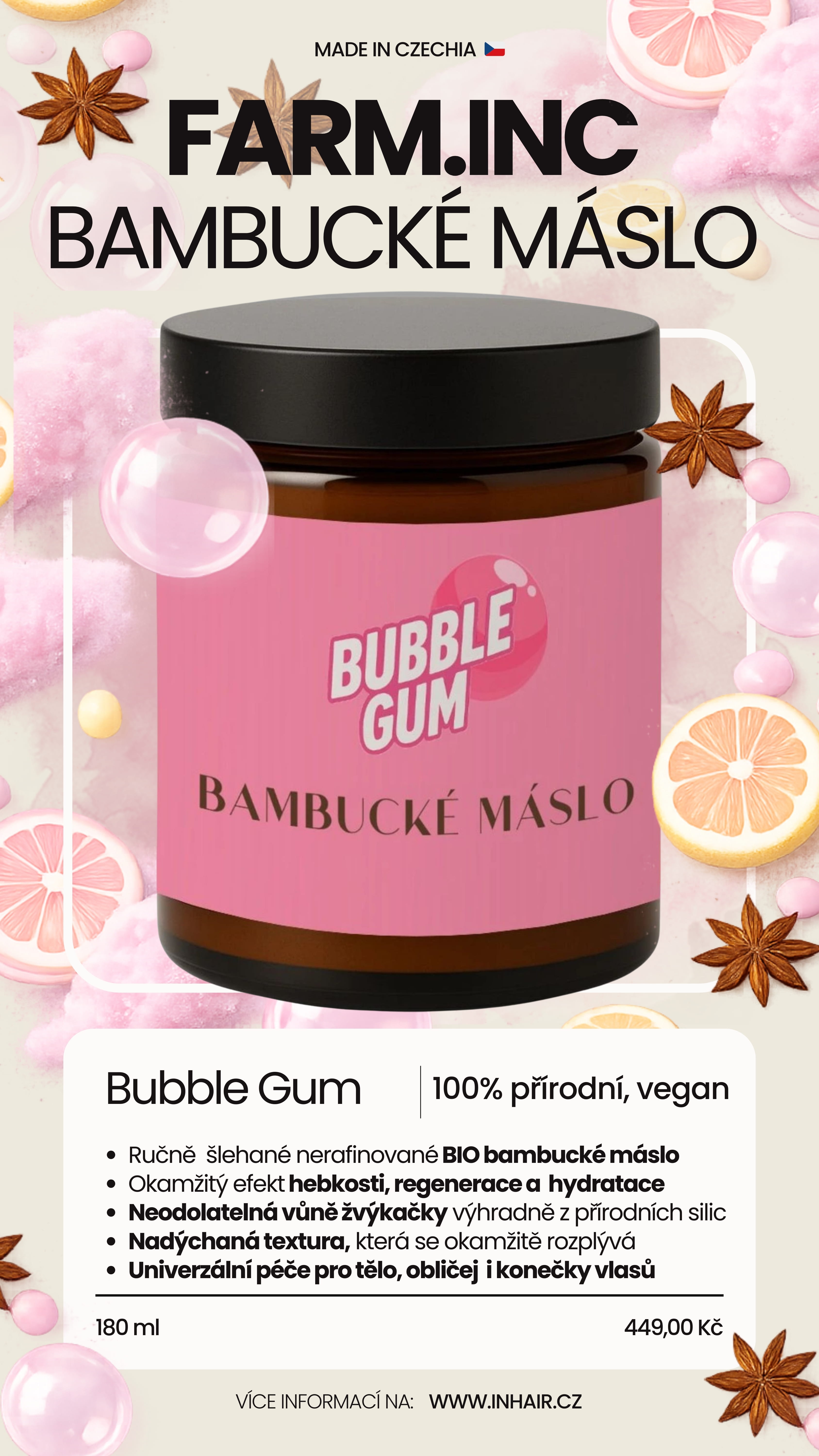 Body Shea Butter Bubble Gum šlehané bambucké máslo