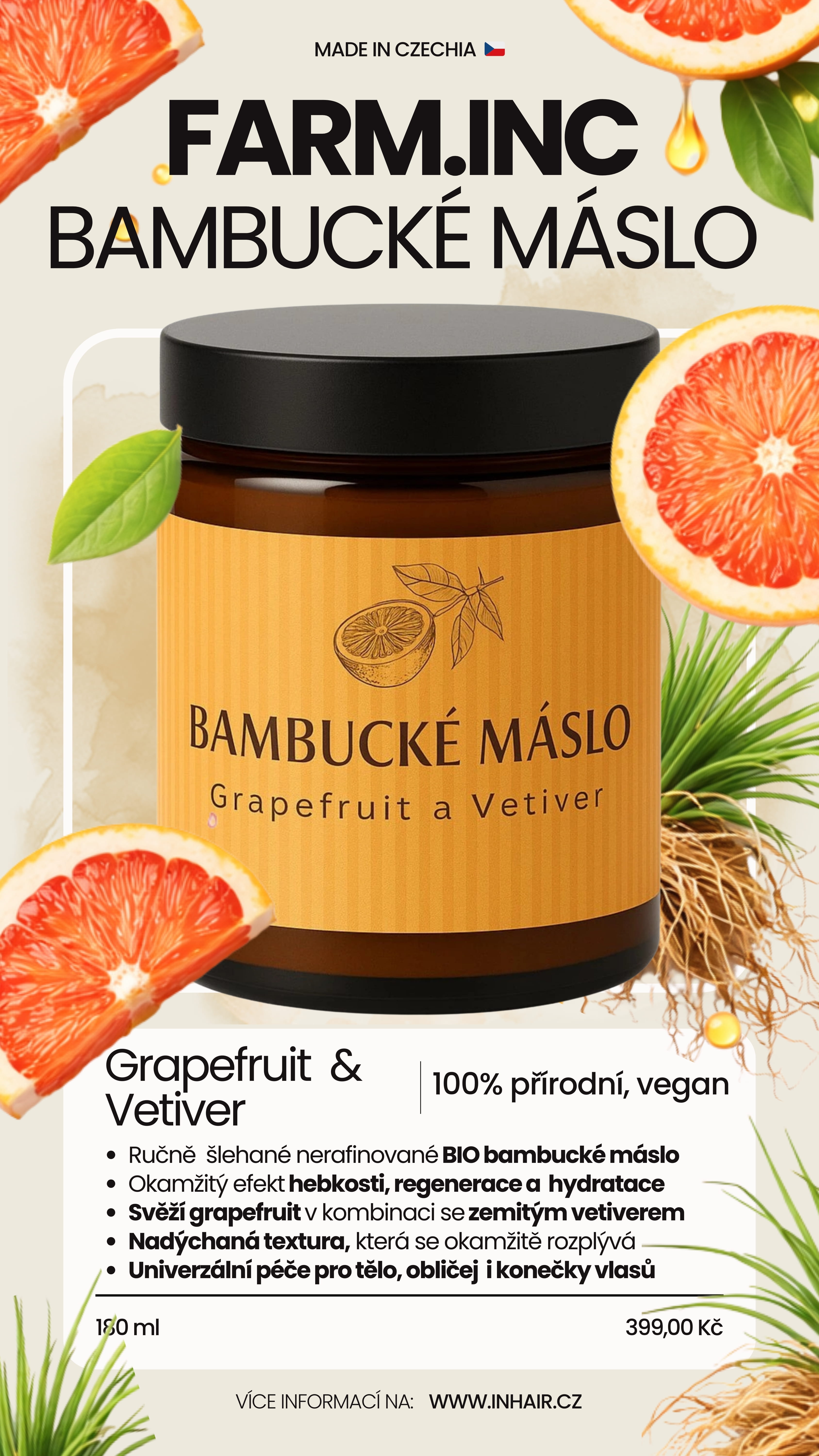 Body Shea Butter Grapefruit a Vetiver šlehané bambucké máslo