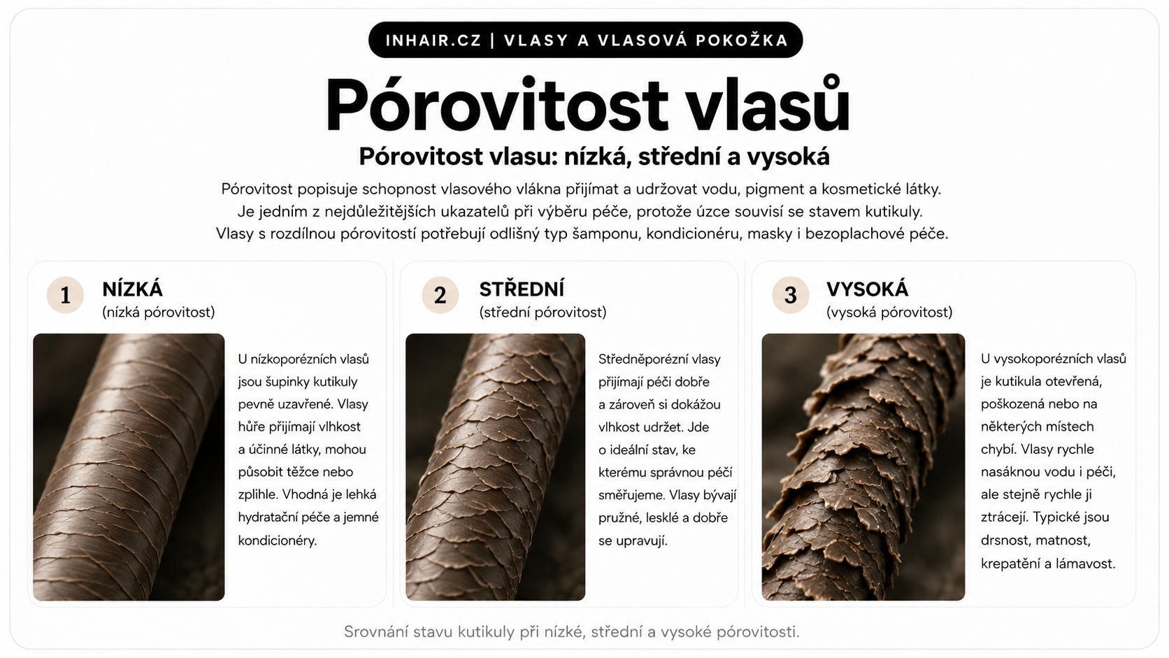 Pórovitost vlasu: Nízká, střední a vysoká