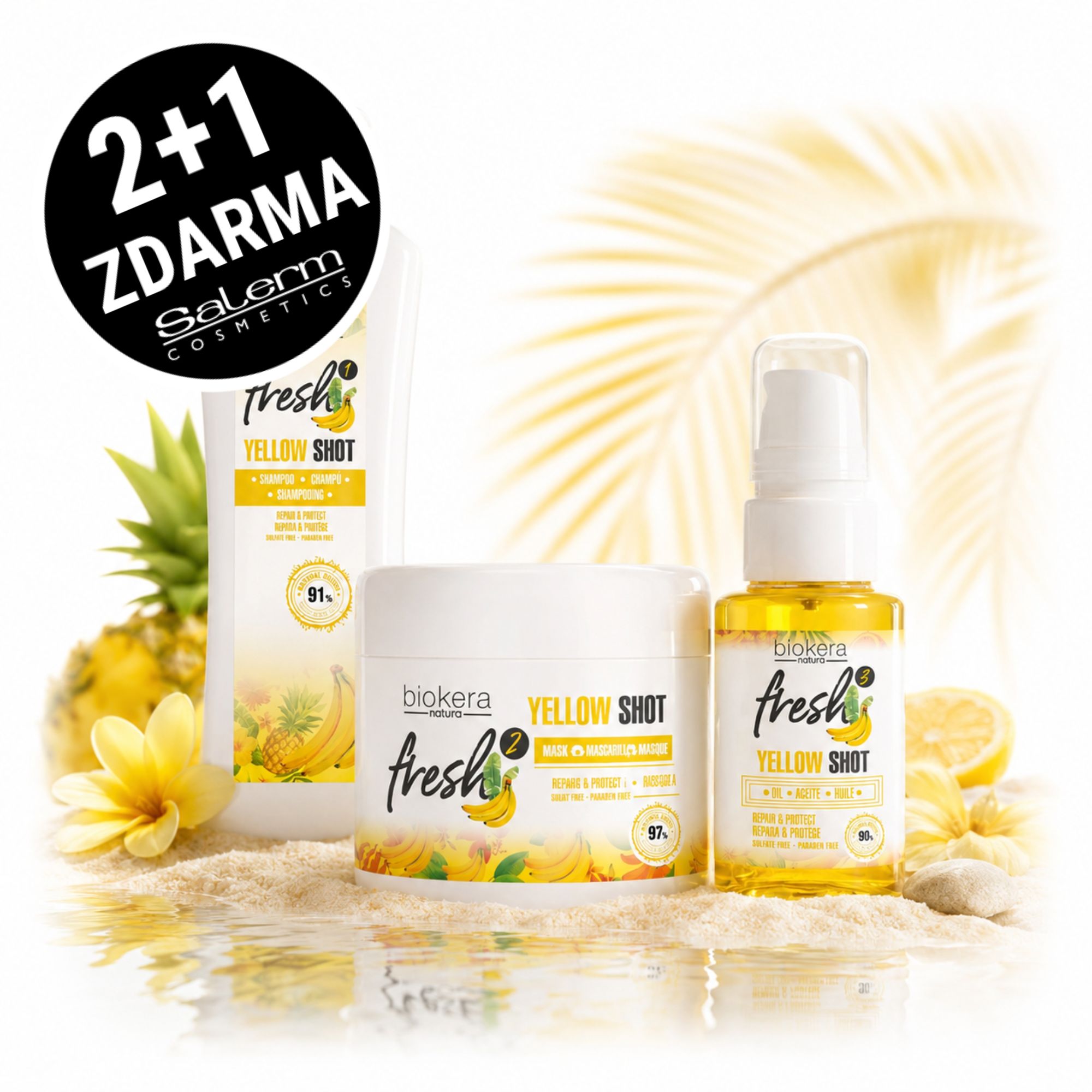 2+1 Zdarma! Salerm Biokera Yellow Shot kosmetická sada pro poškozené vlasy