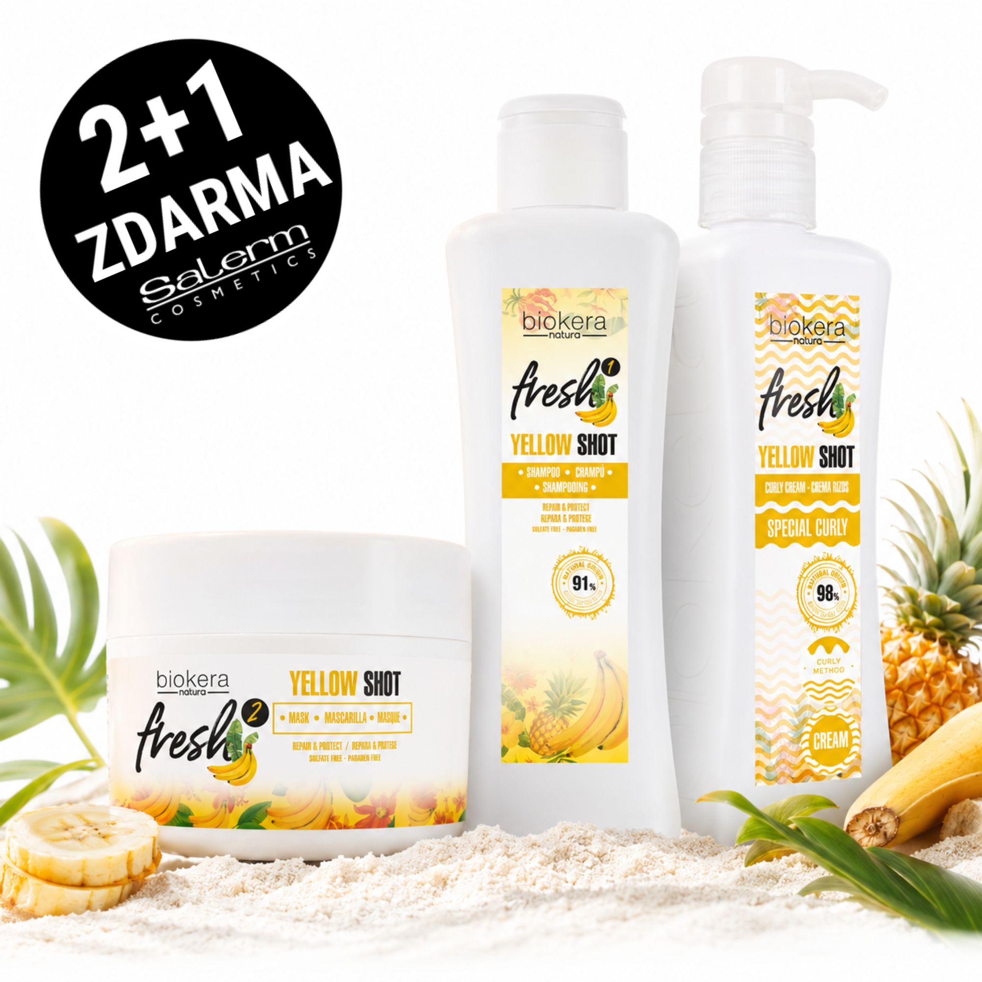 2+1 Zdarma! Salerm Biokera Yellow Shot kosmetická sada pro vlnité vlasy