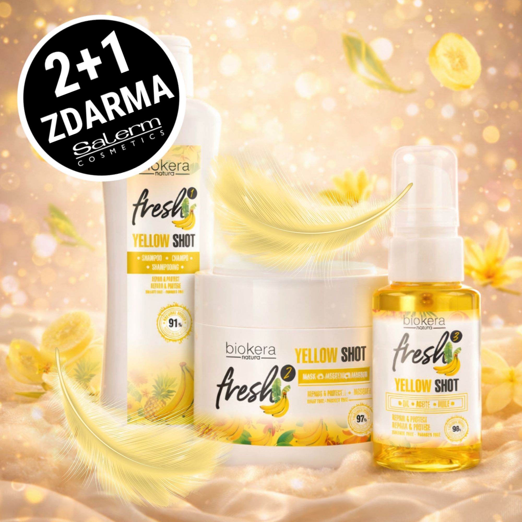 2+1 Zdarma! Salerm Biokera Yellow Shot kosmetická sada pro poškozené vlasy