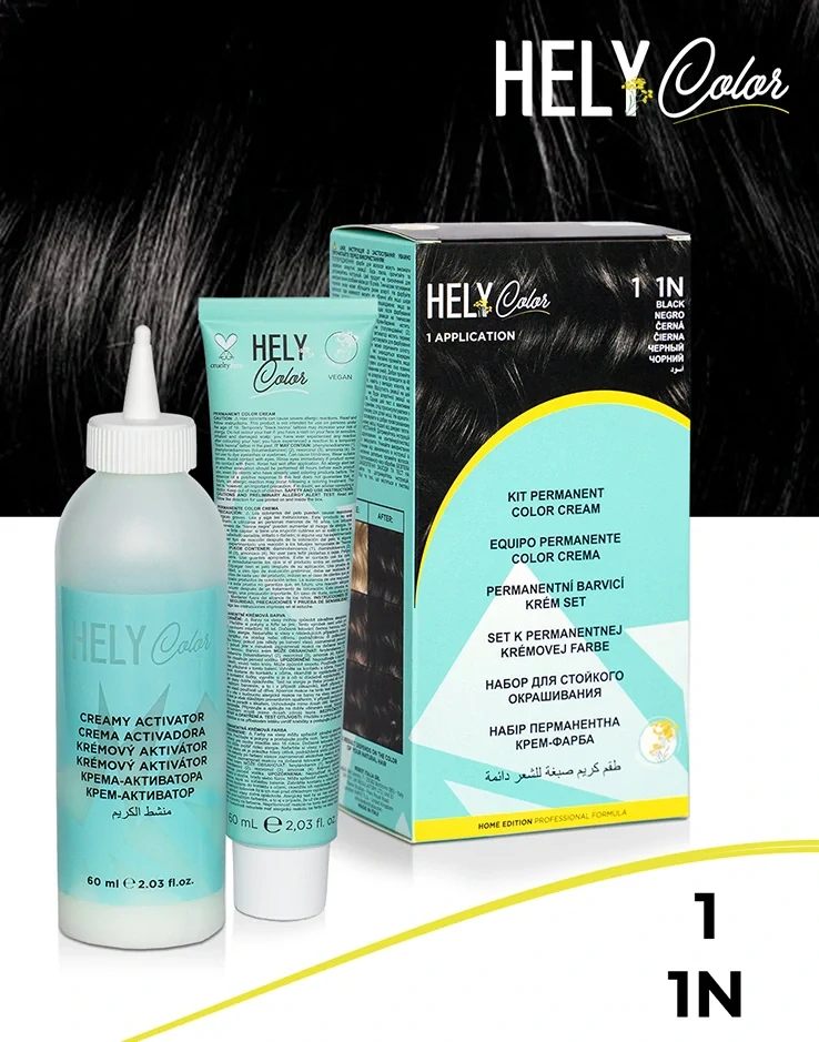 Hely Color permanentní barva na vlasy - černá (1/1N) 60 ml
