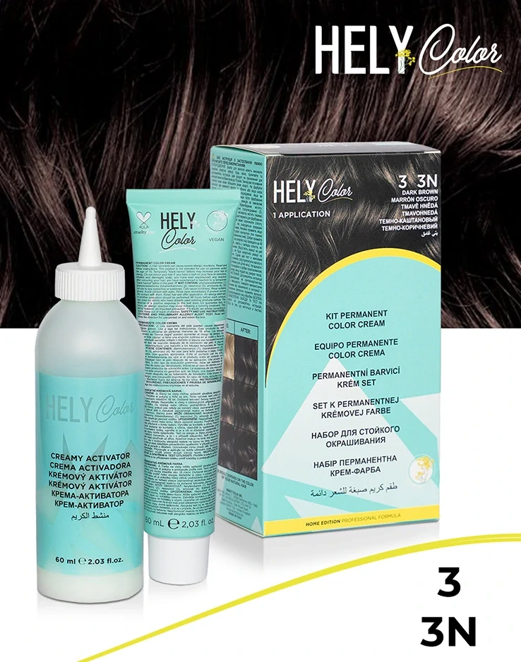 Hely Color permanentní barva na vlasy - tmavě hnědá (3/3N) 60 ml