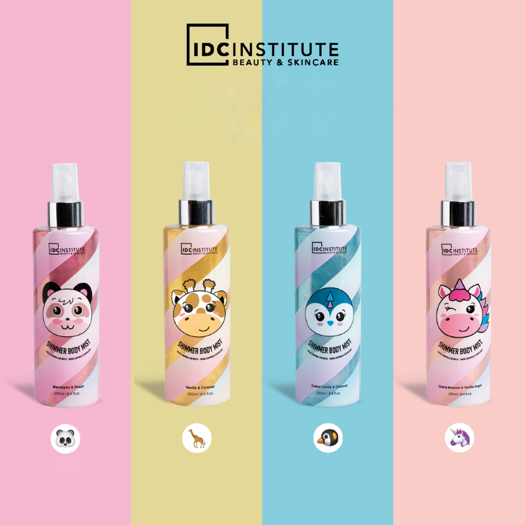 IDC Institute Cute Animals Shimmer tělová mlha s jemným třpytem Penguin 250 ml