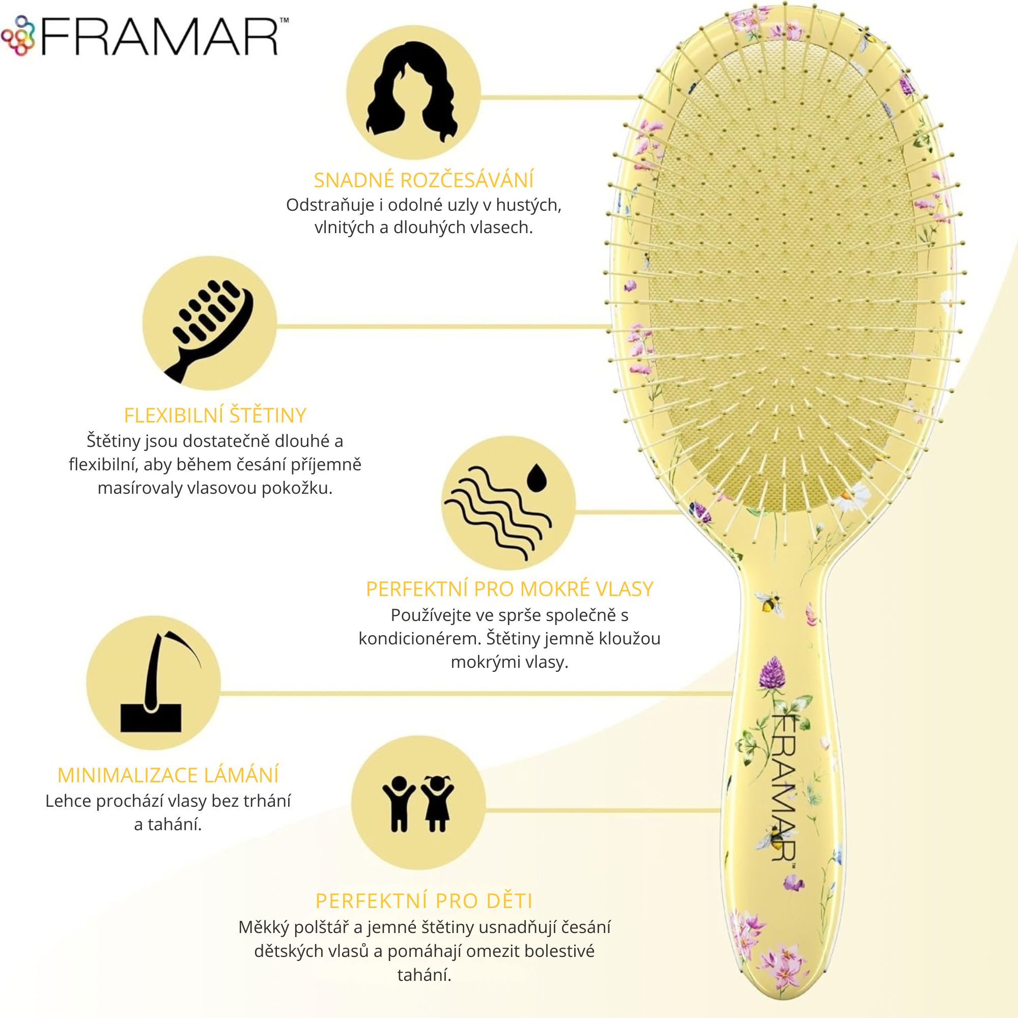 Framar Detangle Golden Party Marigold kartáč na rozčesávání vlasů