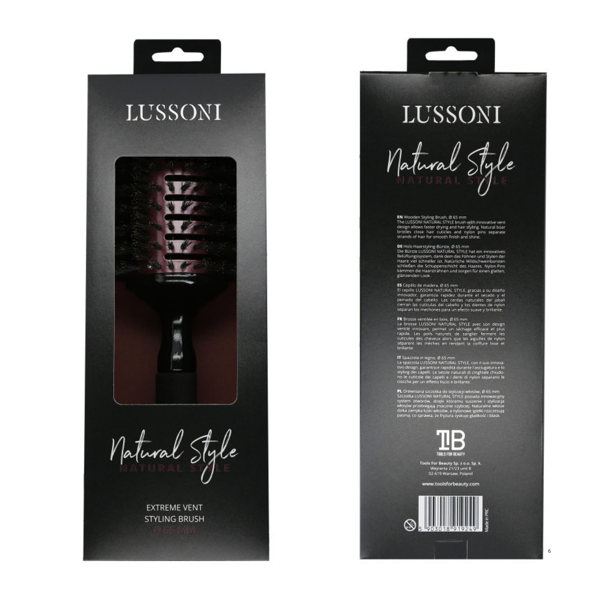 BAZAR: LUSSONI Natural Style kulatý kartáč s kančími štetinami 65 mm