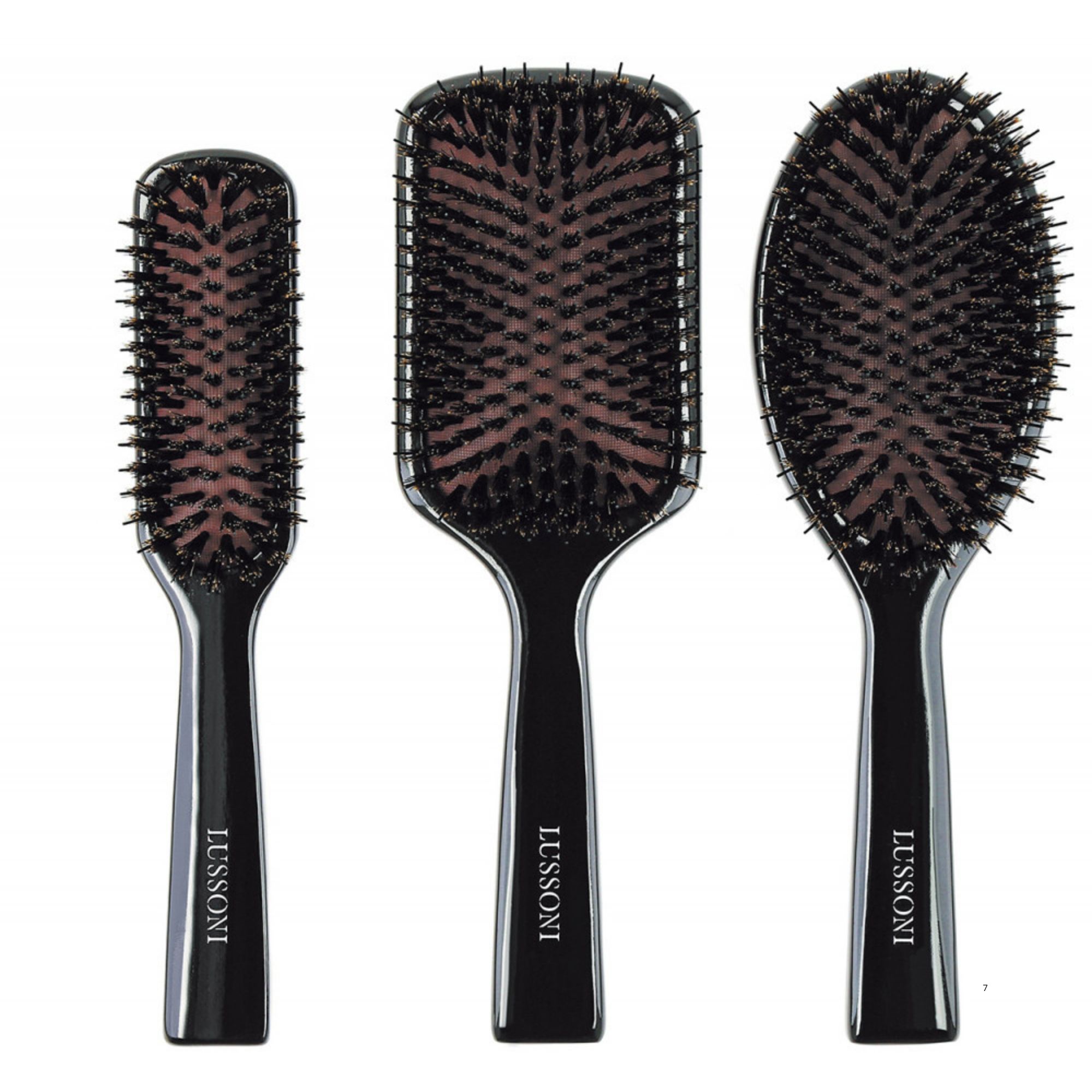 LUSSONI Natural Style plochý hranatý kartáč s kančími štetinami