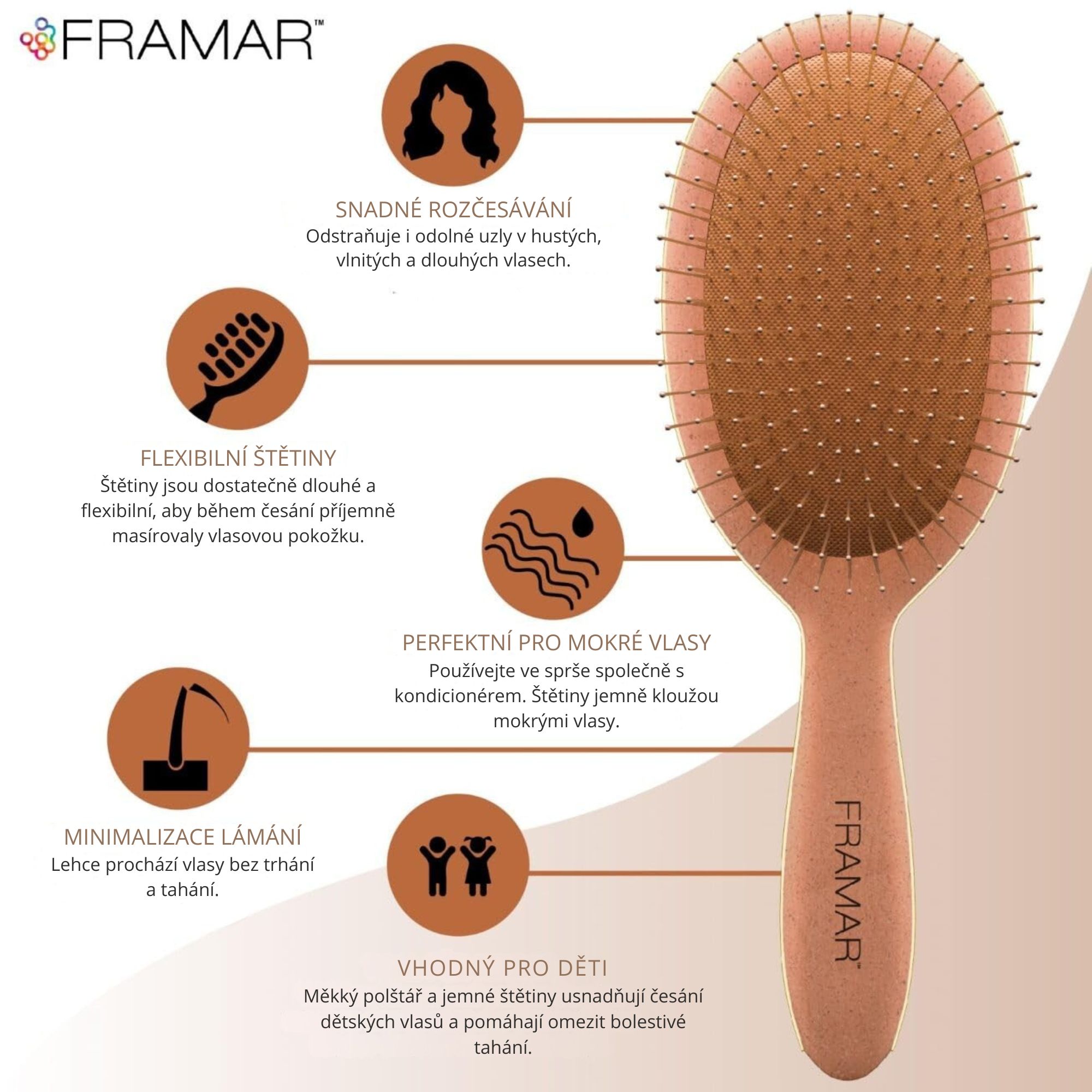 Framar Detangle Golden Hour Mojave kartáč na rozčesávání vlasů