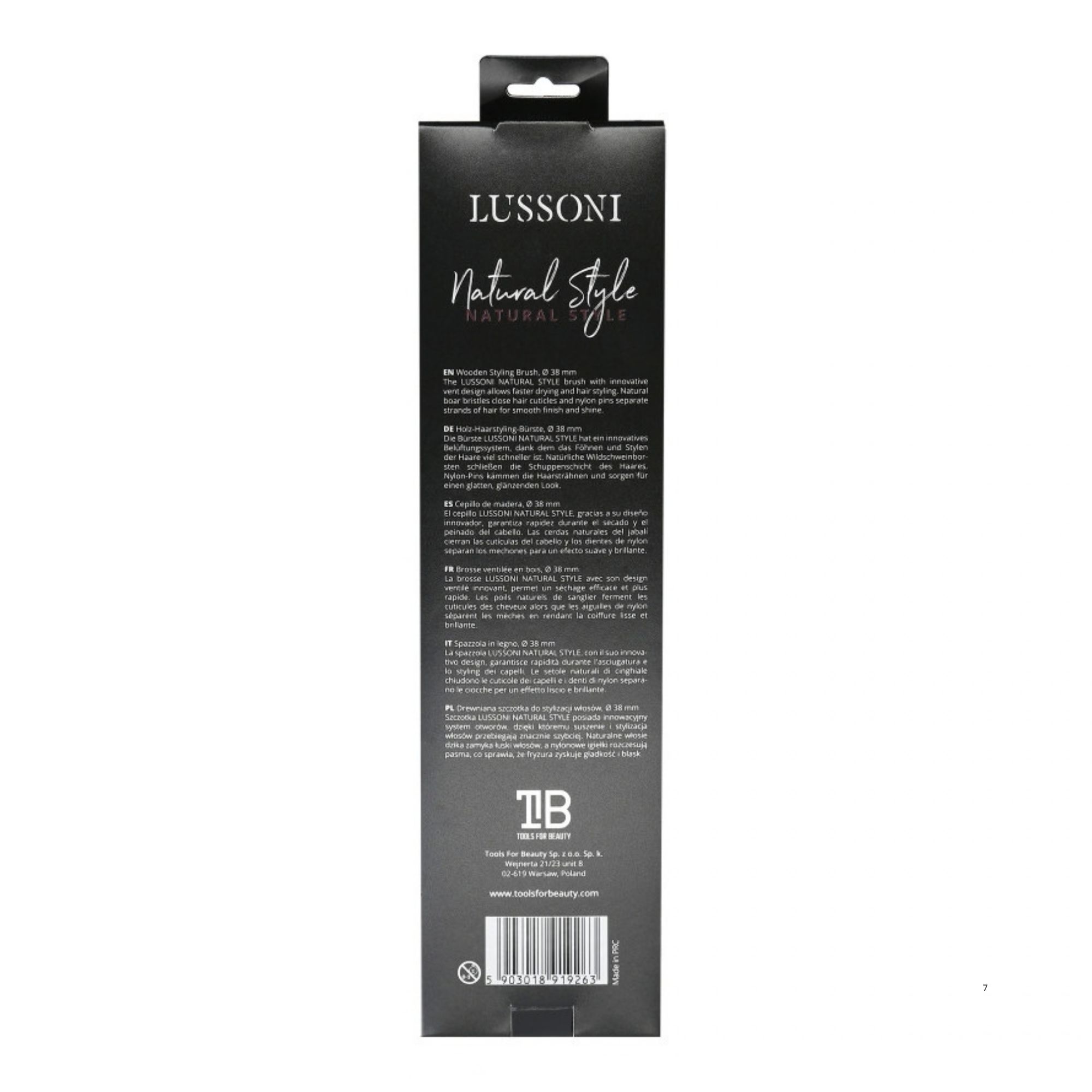LUSSONI Natural Style kulatý kartáč s kančími štetinami 38 mm